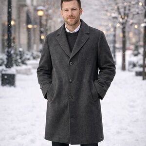 Alexandre Oxford Street London Charcoal Grey Wool Blend Overcoat XL Notch Lapel